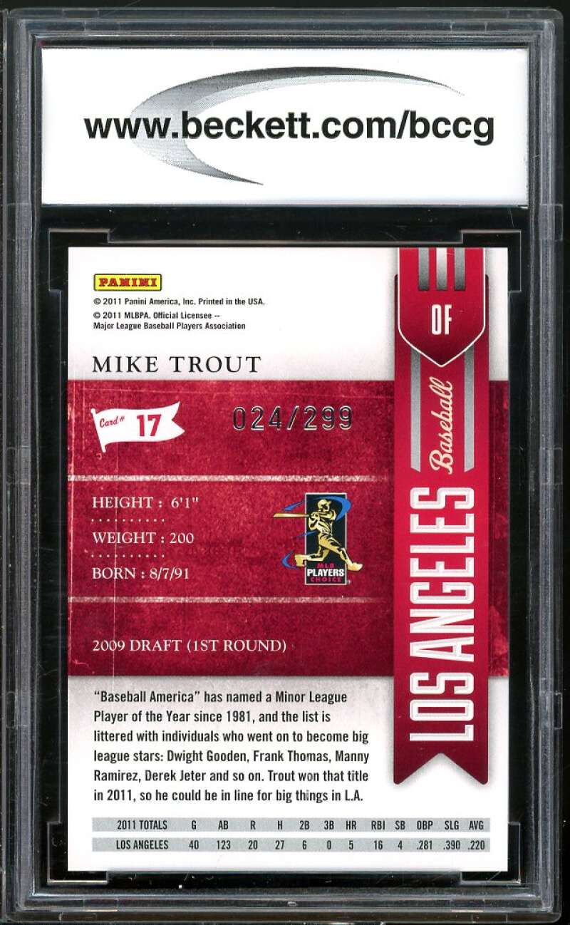 2011 Playoff Contenders Crystal Collection #17 Mike Trout Rookie BGS BCCG 10 MT+ Image 2
