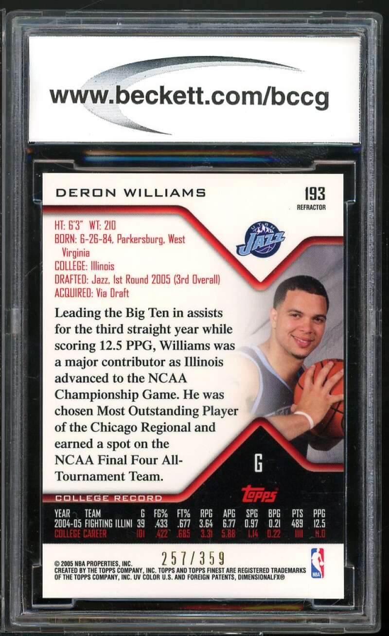 2004-05 Finest Refractors #193 Deron Williams Rookie Card BGS BCCG 10 Mint+ Image 2