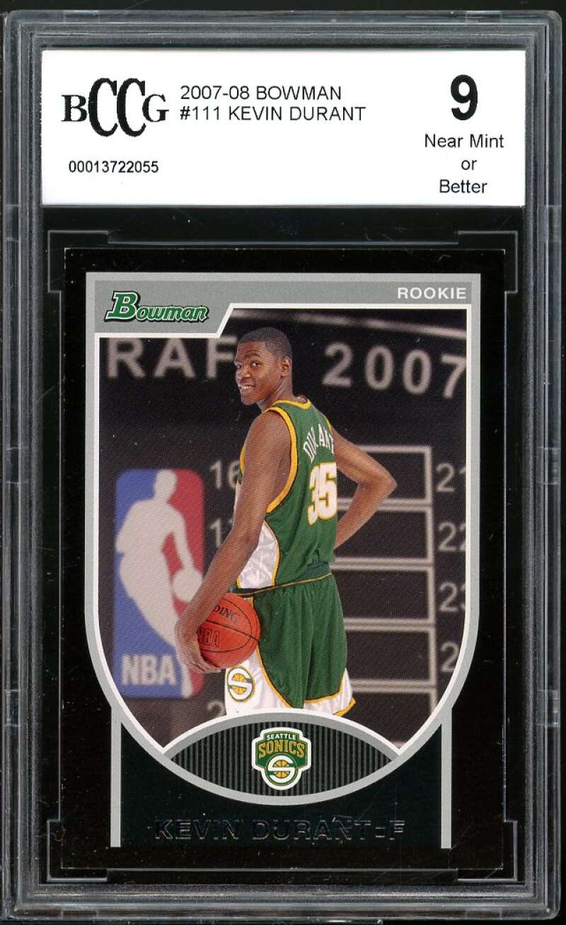 2007-08 Bowman #111 Kevin Durant Rookie Card BGS BCCG 9 Near Mint+ Image 1