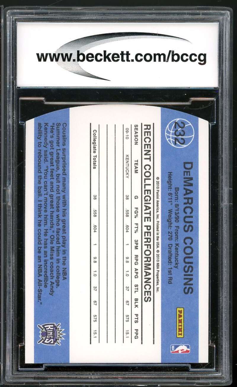 2010-11 Donruss Die Cuts Emerald #232 DeMarcus Cousins Rookie BGS BCCG 10 Mint+ Image 2