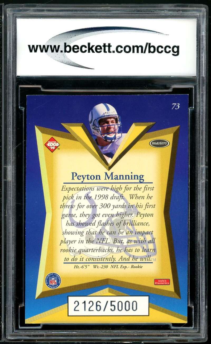 1998 Collector's Edge Masters #73 Peyton Manning Rookie Card BGS BCCG 10 Mint+ Image 2