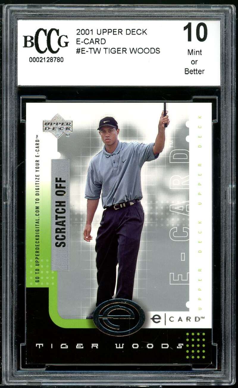 2001 Upper Deck E-Card #E-TW Tiger Woods Rookie Card BGS BCCG 10 Mint+ Image 1