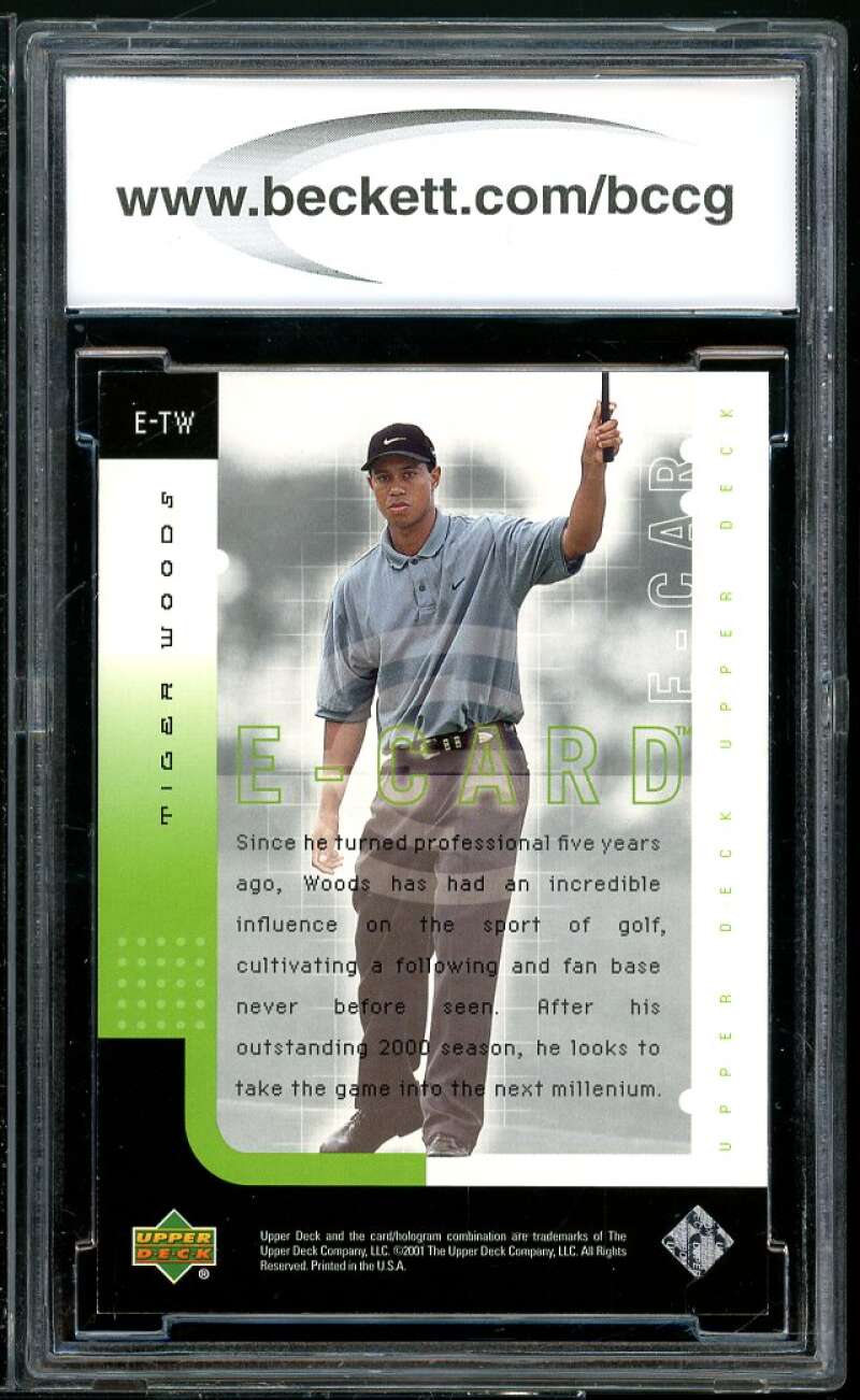 2001 Upper Deck E-Card #E-TW Tiger Woods Rookie Card BGS BCCG 10 Mint+ Image 2