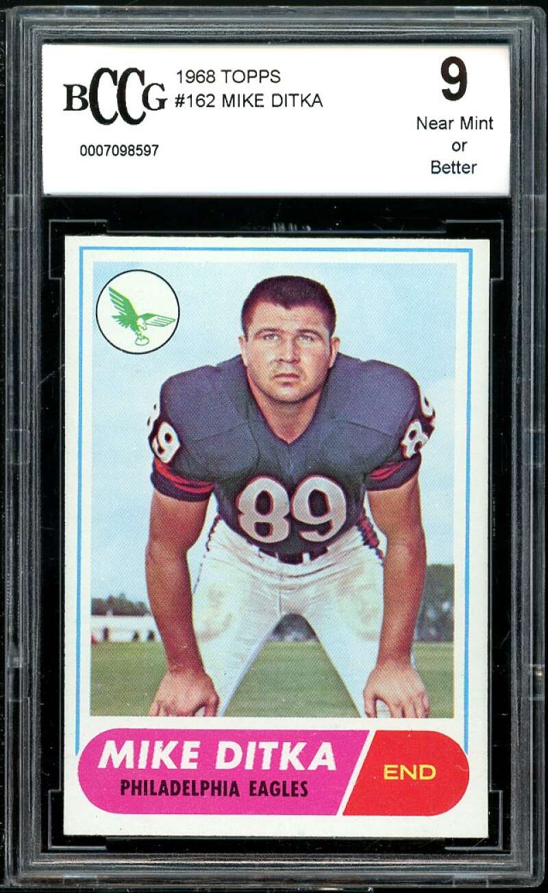 1968 Topps #162 Mike Ditka Card BGS BCCG 9 Near Mint+ Image 1