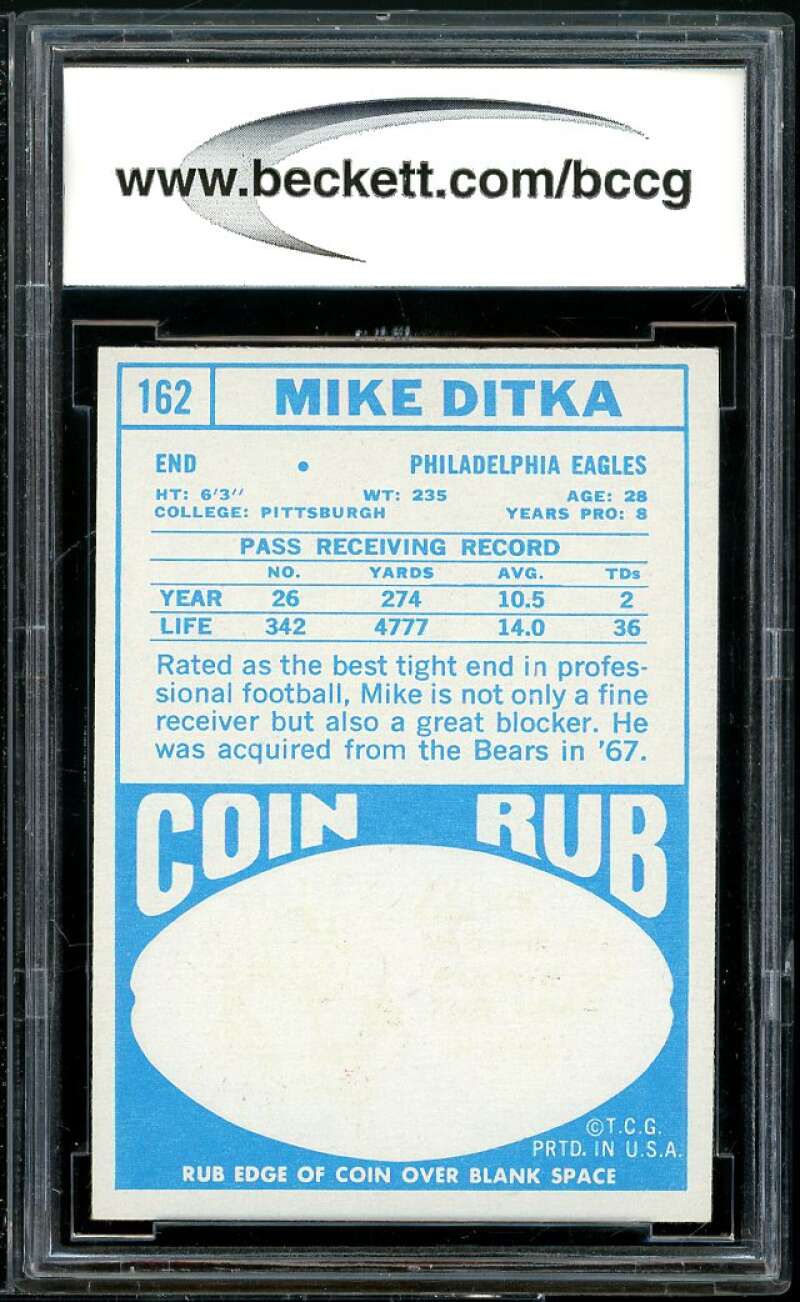 1968 Topps #162 Mike Ditka Card BGS BCCG 9 Near Mint+ Image 2