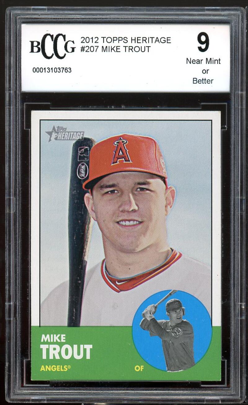 2012 Topps Heritage #207 Mike Trout Card BGS BCCG 9 Near Mint+ Image 1