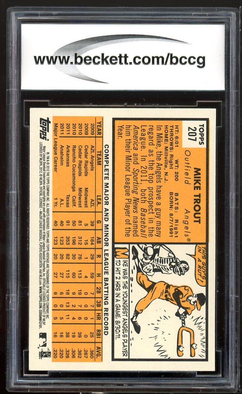 2012 Topps Heritage #207 Mike Trout Card BGS BCCG 9 Near Mint+ Image 2