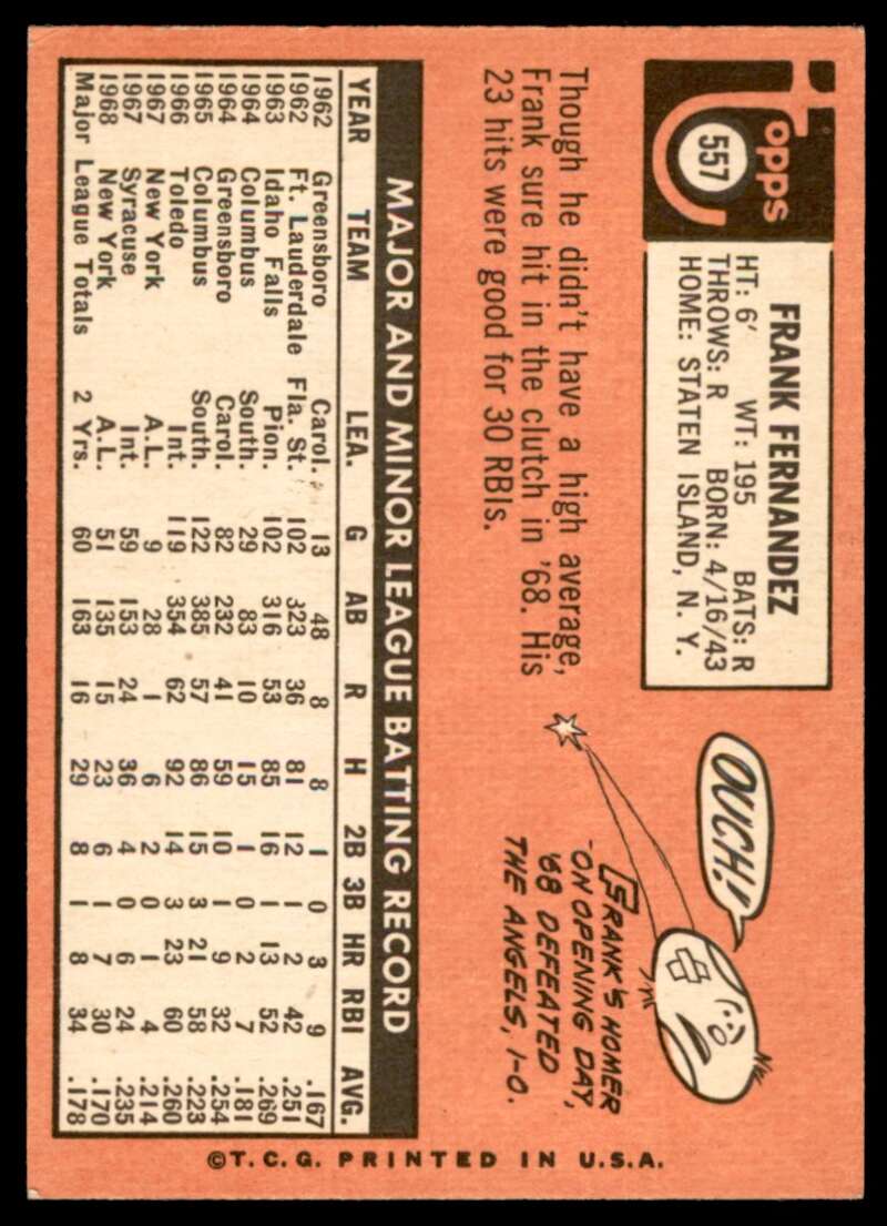 Frank Fernandez Card 1969 Topps #557 Image 2