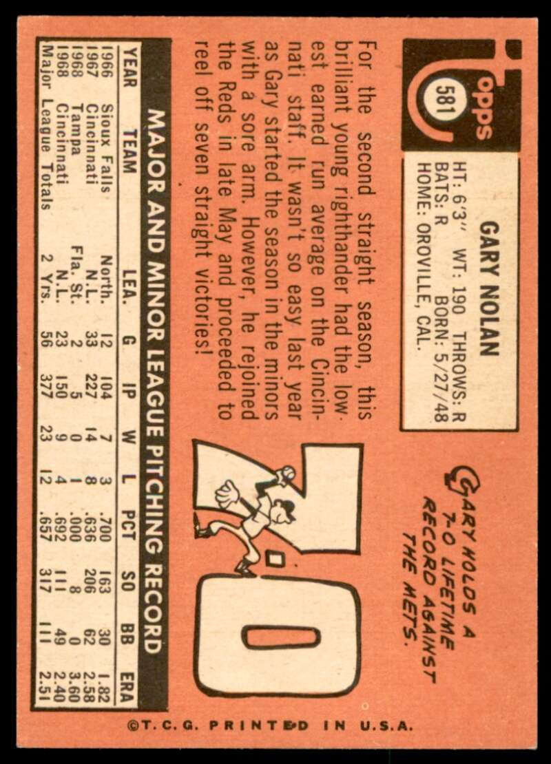Gary Nolan Card 1969 Topps #581 Image 2