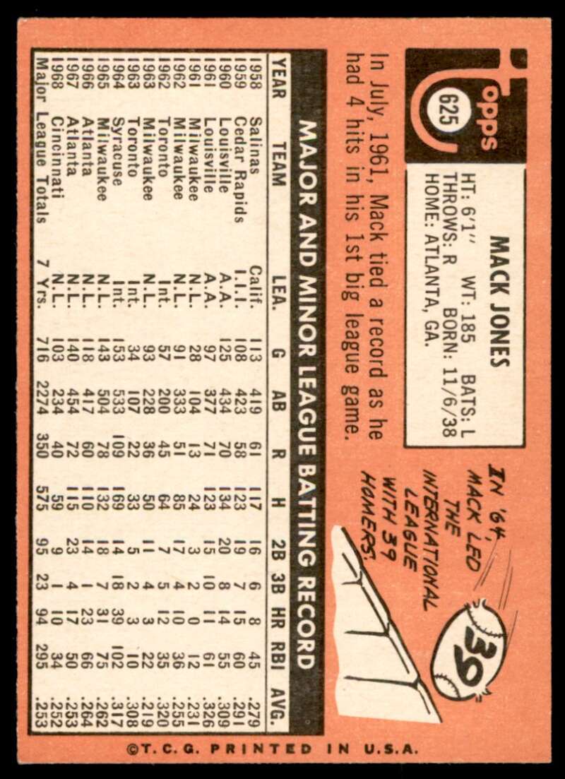Mack Jones Card 1969 Topps #625 Image 2