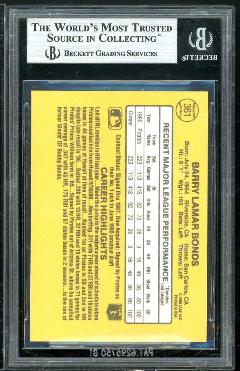 Barry Bonds Rookie Card 1987 Donruss #361 BGS 8.5 (9 8.5 8.5 9) Image 2