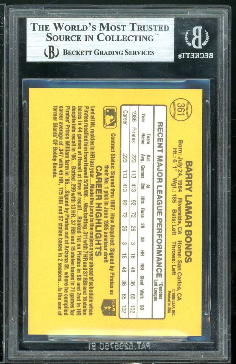 Barry Bonds Rookie Card 1987 Donruss #361 BGS 8.5 (8.5 9 8.5 9) Image 2