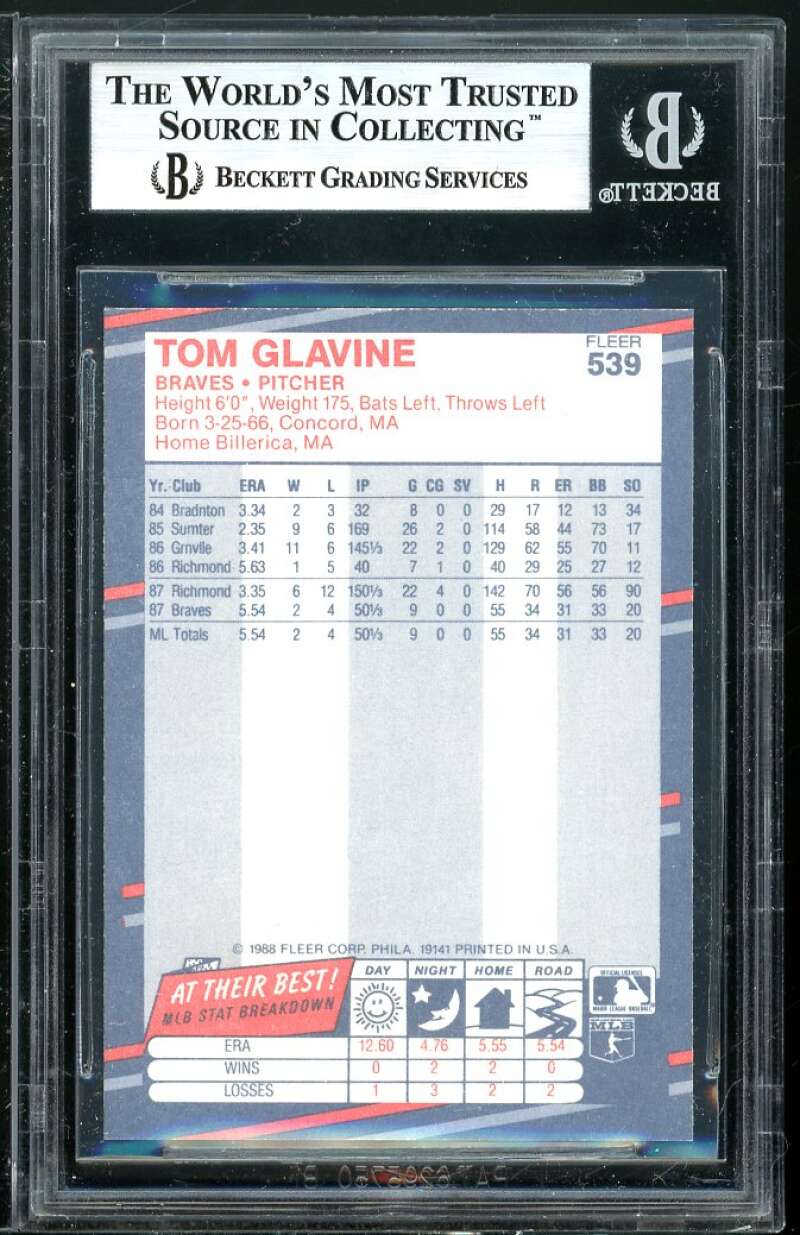 Tom Glavine Rookie Card 1988 Fleer #539 BGS 9 Image 2