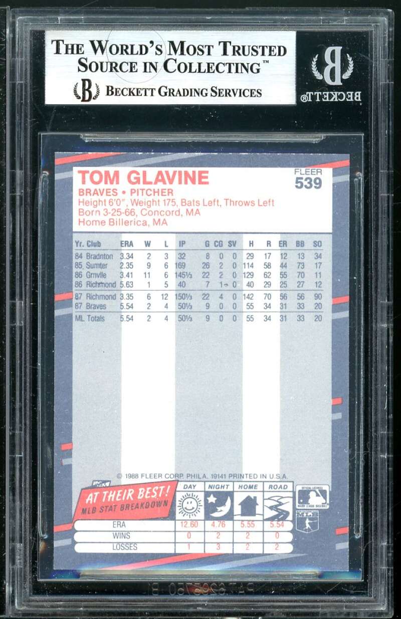 Tom Glavine Rookie Card 1988 Fleer #539 BGS 9 Image 2