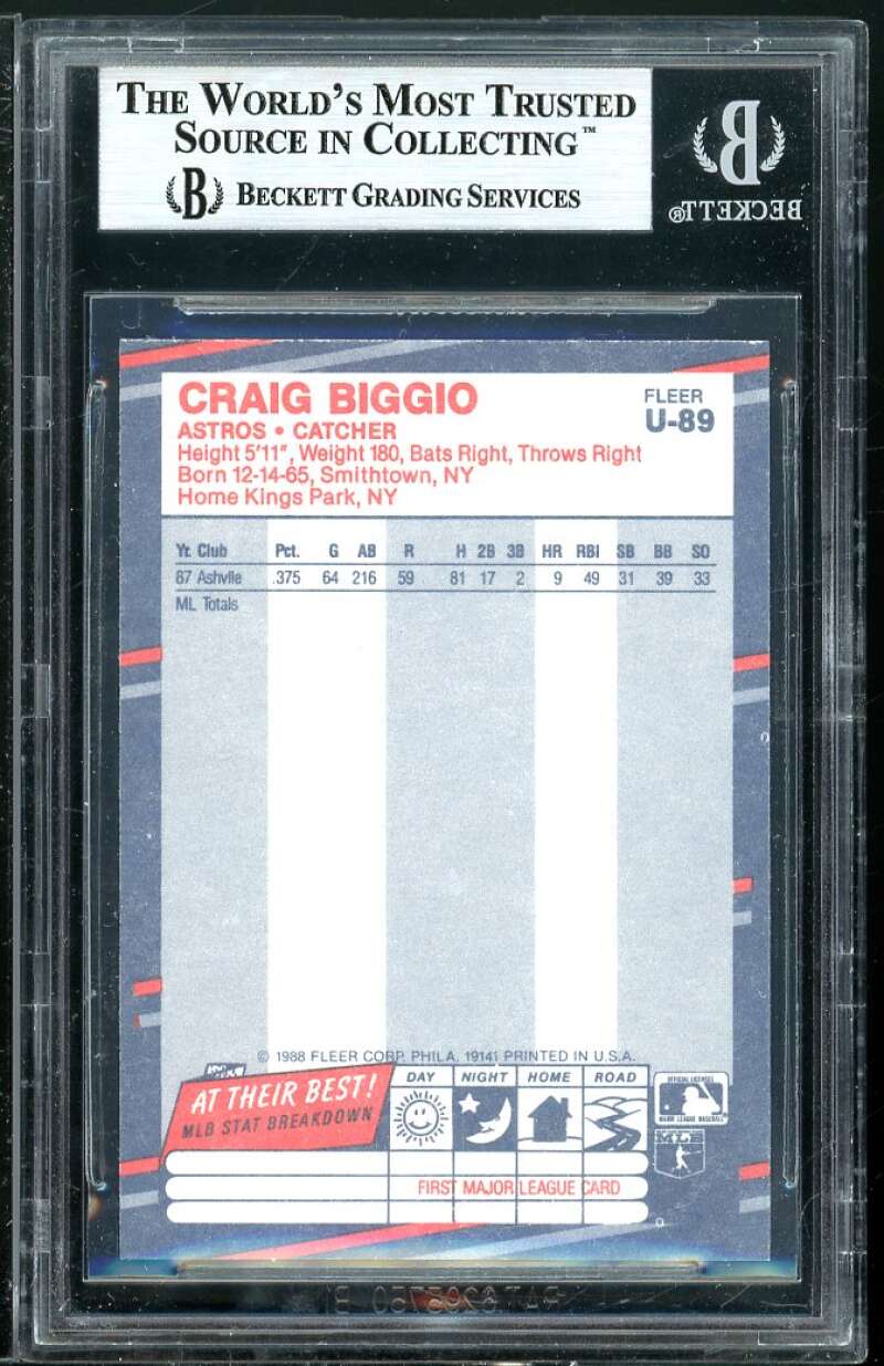 Craig Biggio Rookie Card 1988 Fleer Update #U-89 BGS 9 Image 2