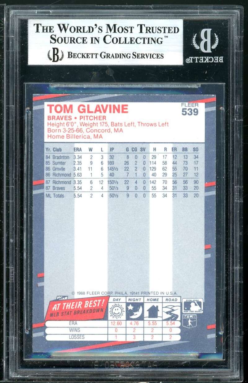 Tom Glavine Rookie Card 1988 Fleer #539 BGS 9 Image 2