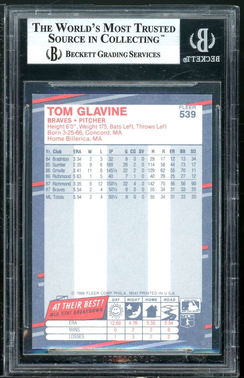 Tom Glavine Rookie Card 1988 Fleer #539 BGS 9 Image 2