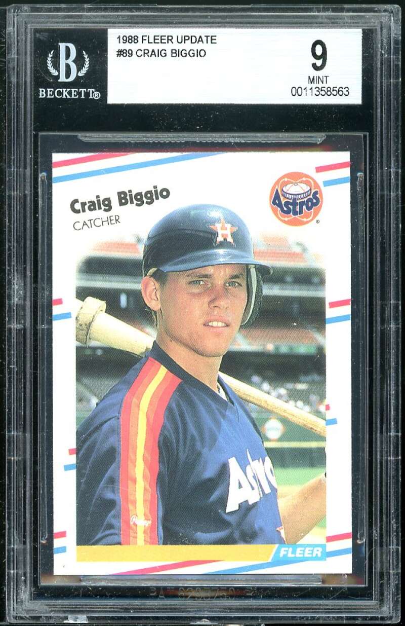 Craig Biggio Rookie Card 1988 Fleer Update #U-89 BGS 9 Image 1