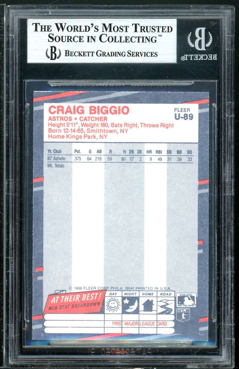 Craig Biggio Rookie Card 1988 Fleer Update #U-89 BGS 9 Image 2