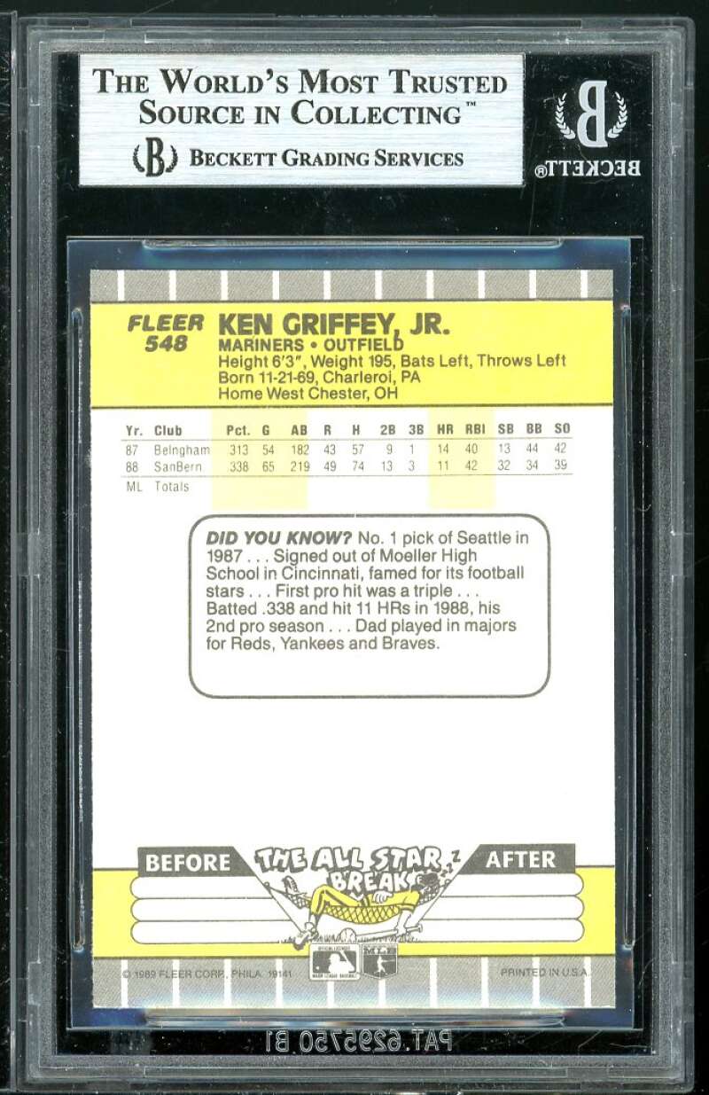 Ken Griffey Jr. Rookie Card 1989 Fleer #548 BGS 8.5 (9 8.5 9 8.5) Image 2