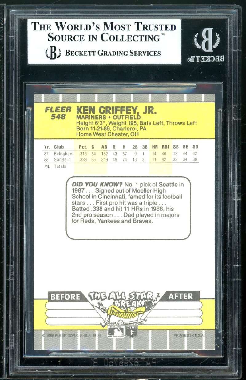 Ken Griffey Jr. Rookie Card 1989 Fleer #548 BGS 8.5 Image 2