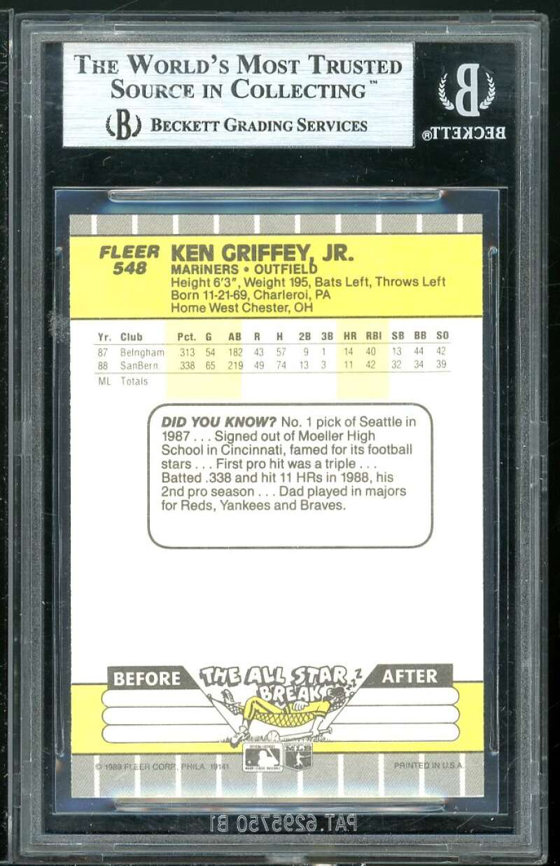 Ken Griffey Jr. Rookie Card 1989 Fleer #548 BGS 8.5 (8 8.5 9 8.5) Image 2