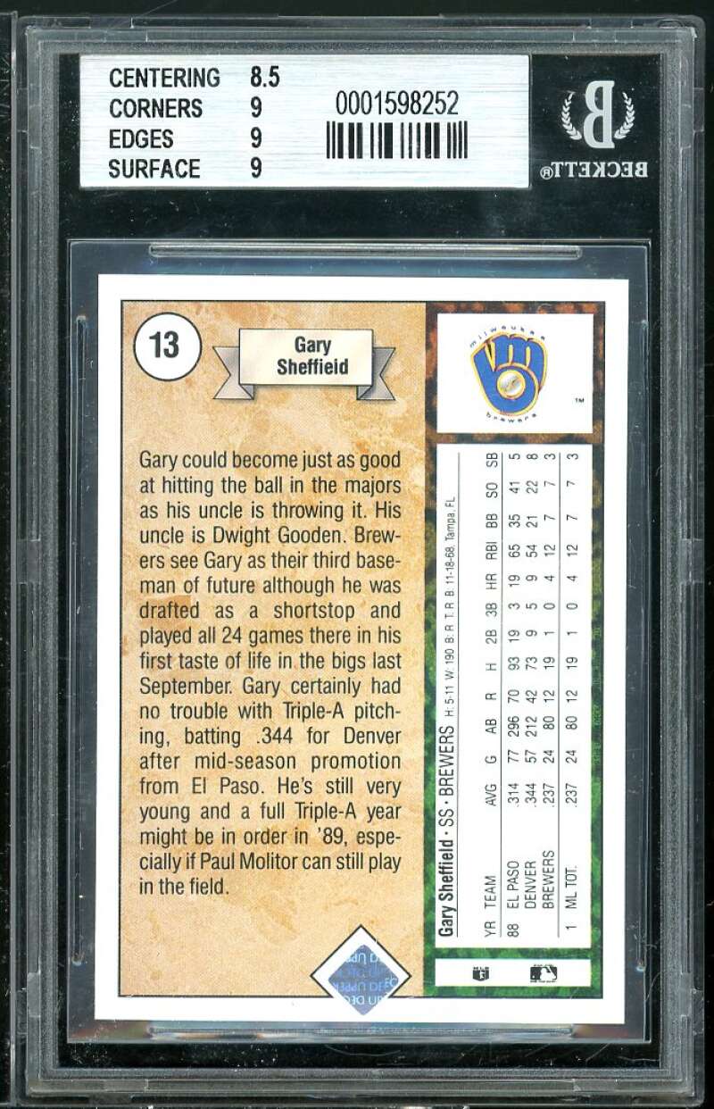 Gary Sheffield Rookie Card 1989 Upper Deck #13 BGS 9 (8.5 9 9 9) Image 2