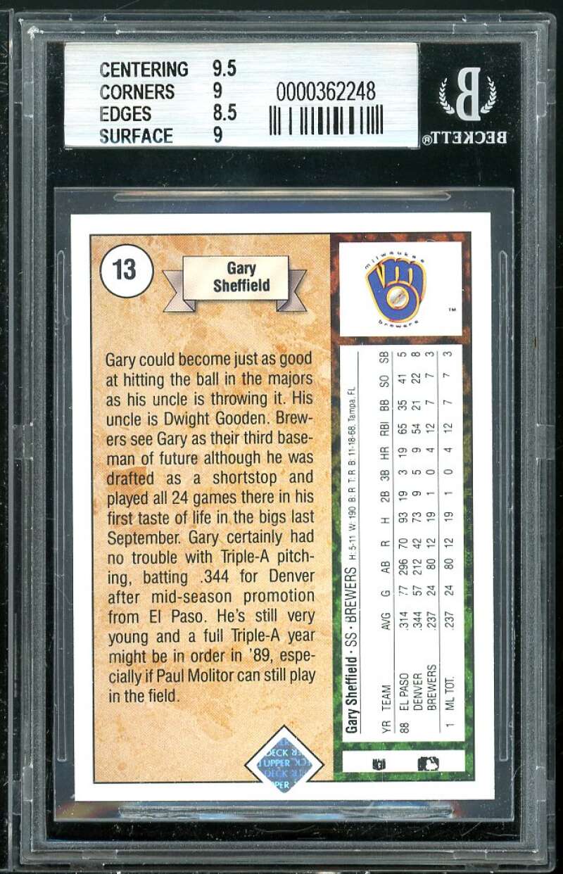 Gary Sheffield Rookie Card 1989 Upper Deck #13 BGS 9 (9.5 9 8.5 9) Image 2