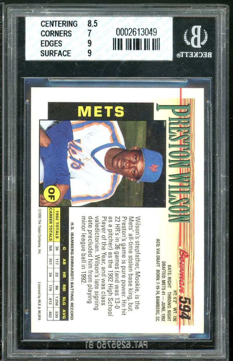 Preston Wilson Rookie Card 1993 Bowman #594 BGS 7.5 (8.5 7 9 9) Image 2