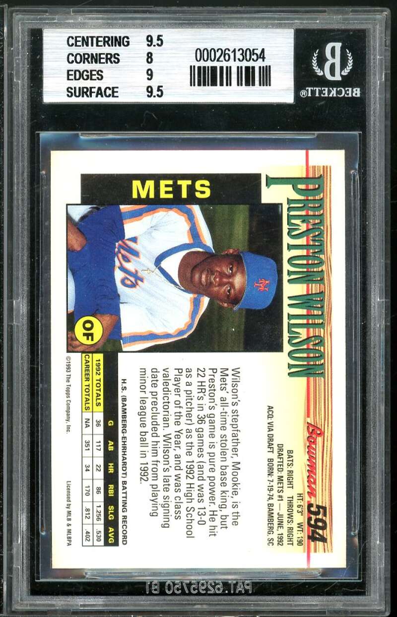 Preston Wilson Rookie Card 1993 Bowman #594 BGS 7.5 (9.5 8 9 8.5) Image 2