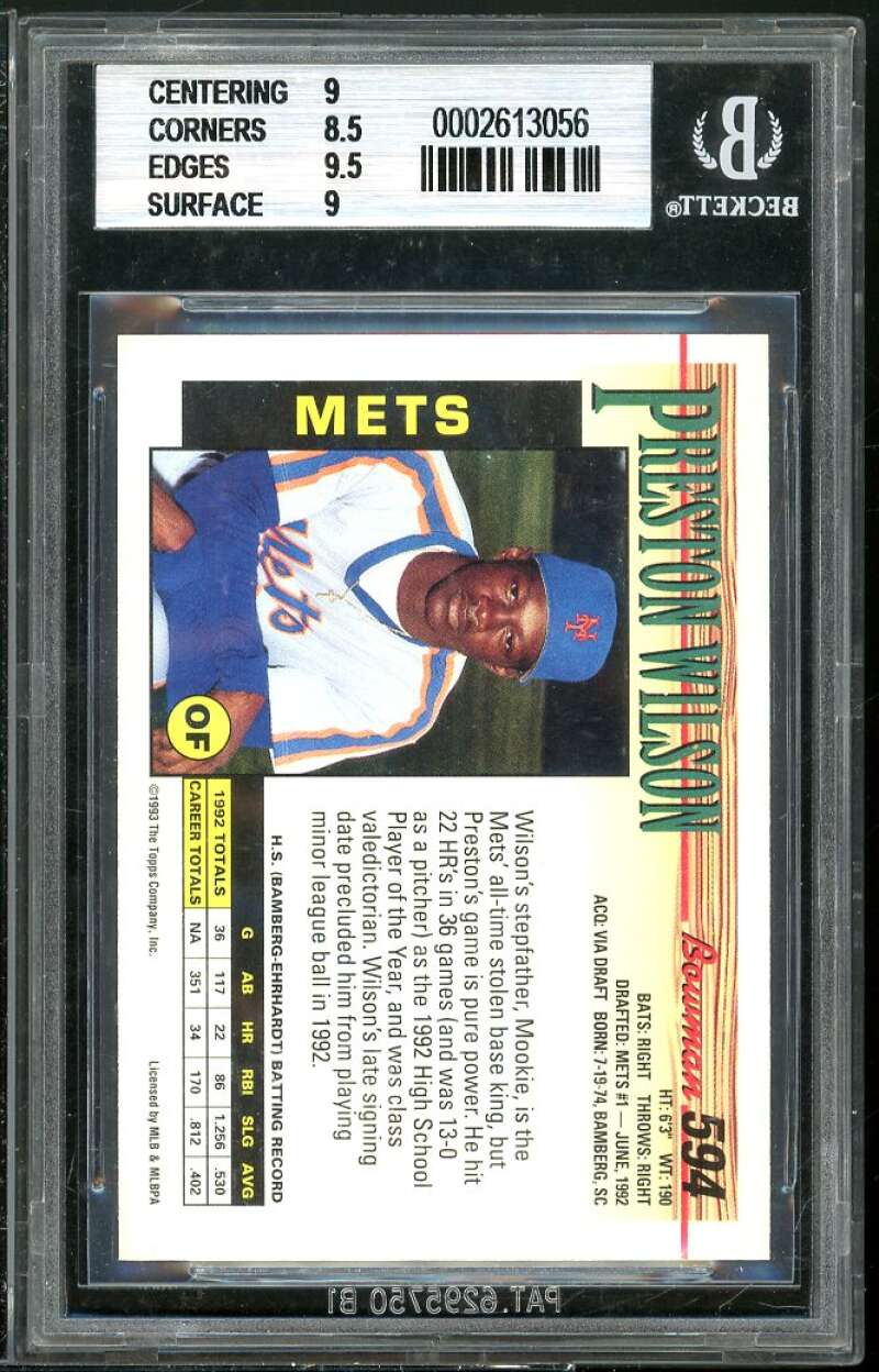 Preston Wilson Rookie Card 1993 Bowman #594 BGS 8.5 (9.5 8.5 8.5 9) Image 2