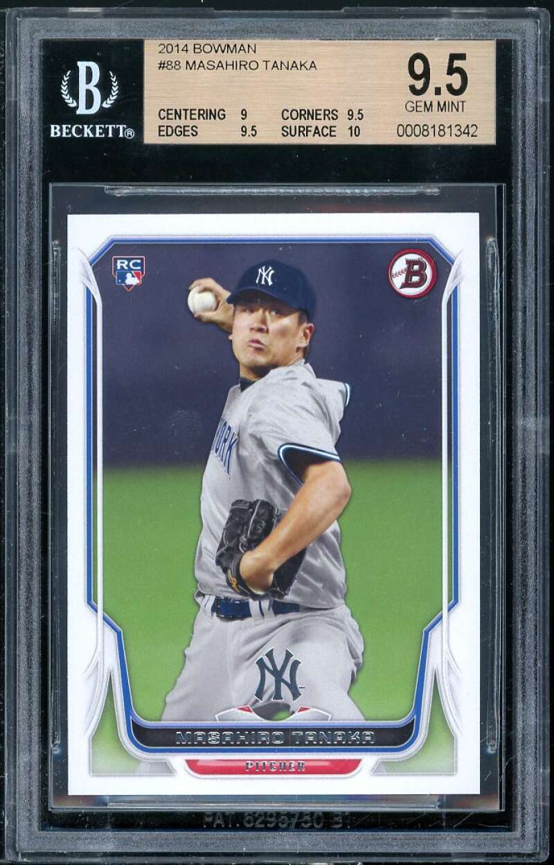 Masahiro Tanaka Rookie Card 2014 Bowman #88 BGS 9.5 (9 9.5 9.5 10) Image 1