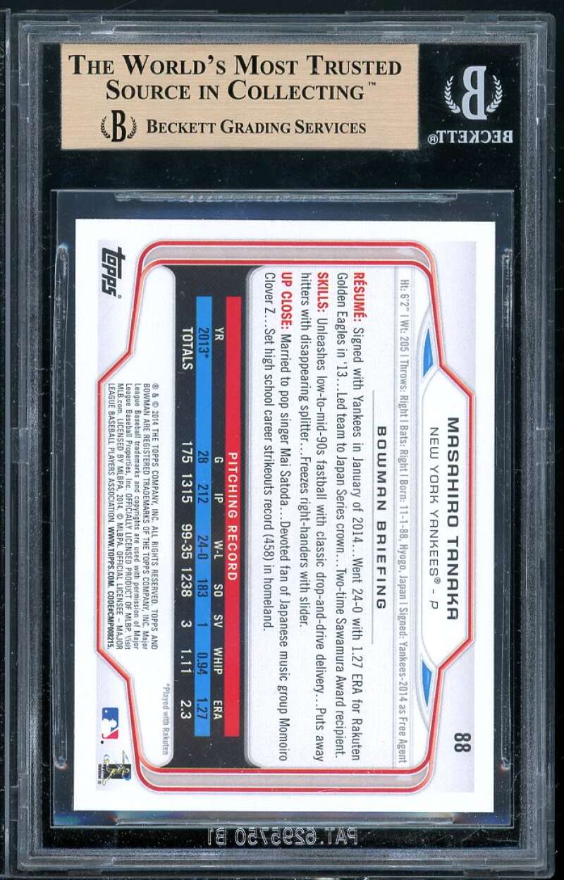 Masahiro Tanaka Rookie Card 2014 Bowman #88 BGS 9.5 (9 9.5 9.5 10) Image 2