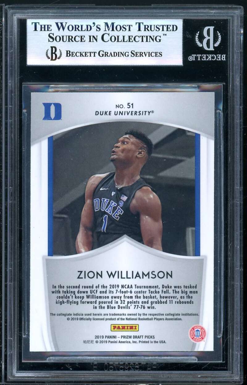 Zion Williamson Rookie Card 2019-20 Panini Prizm Draft Picks #51 BGS 9 Image 2