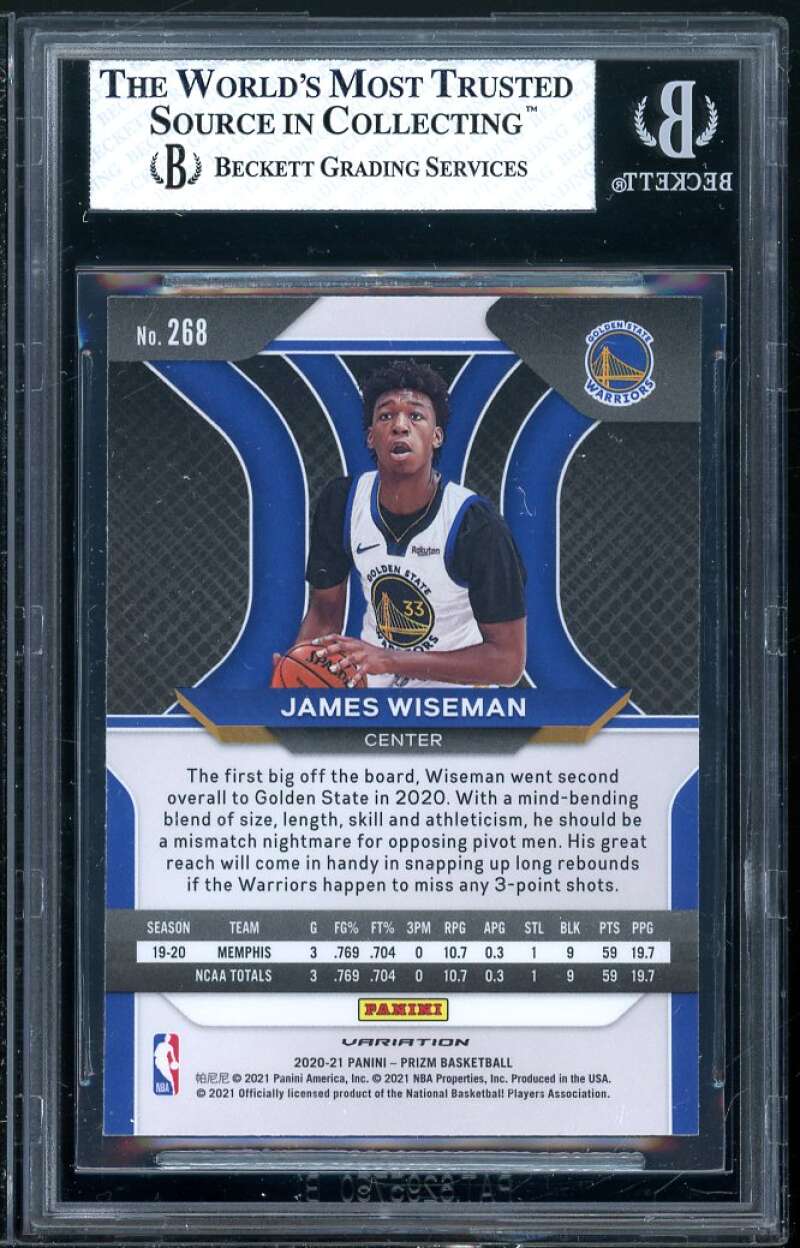 James Wiseman Rookie Card 2020-21 Panini Prizm Variations #268 BGS 8 (9 9 9.5 7) Image 2