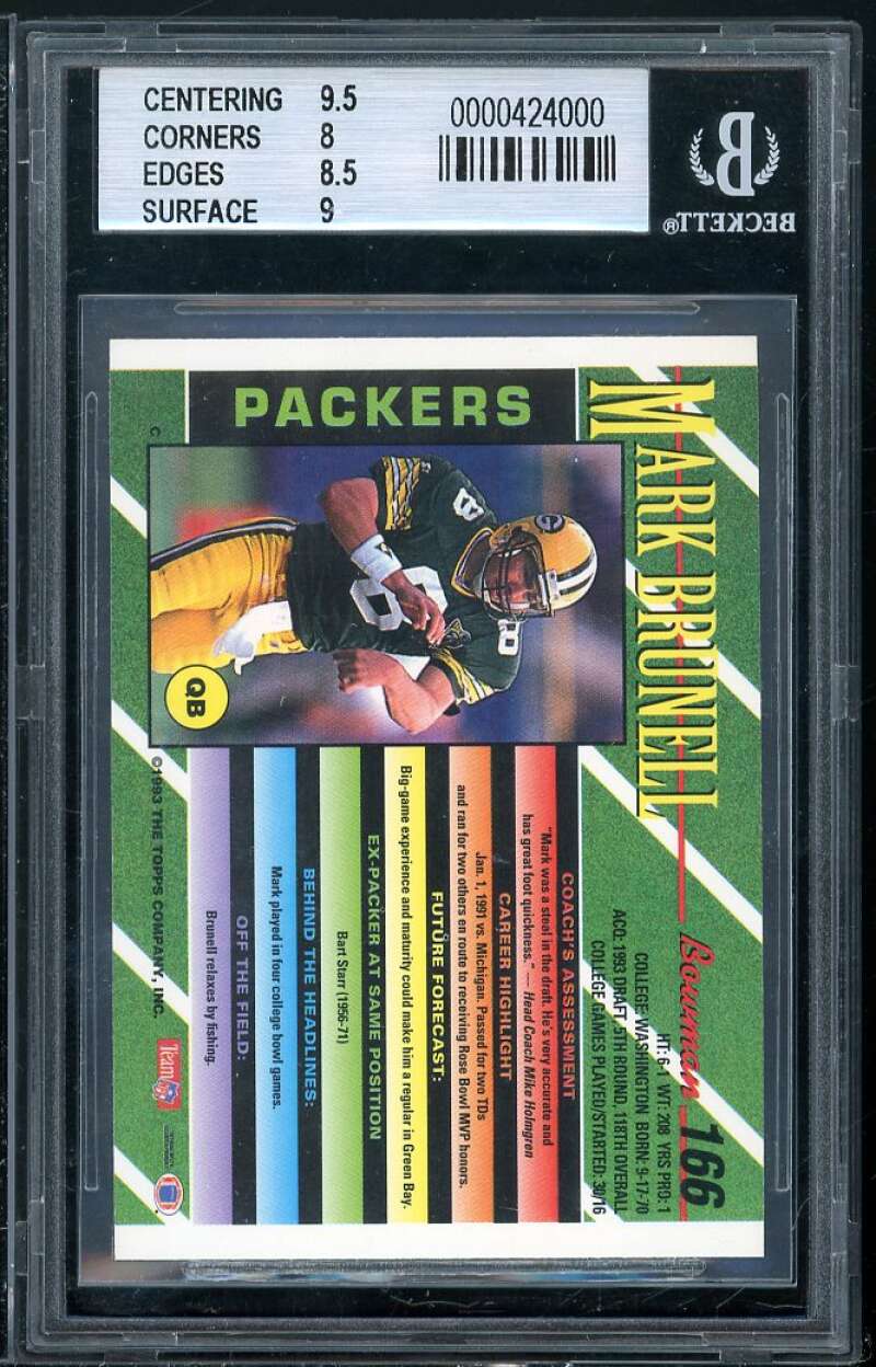 Mark Brunell Rookie Card 1993 Bowman #166 BGS 8.5 (9.5 8 8.5 9) Image 2