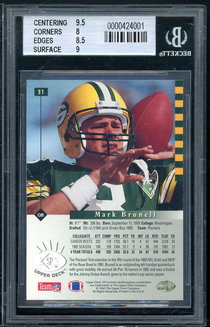 Mark Brunell Rookie Card 1993 SP #91 BGS 8.5 (9.5 8 8.5 9) Image 2