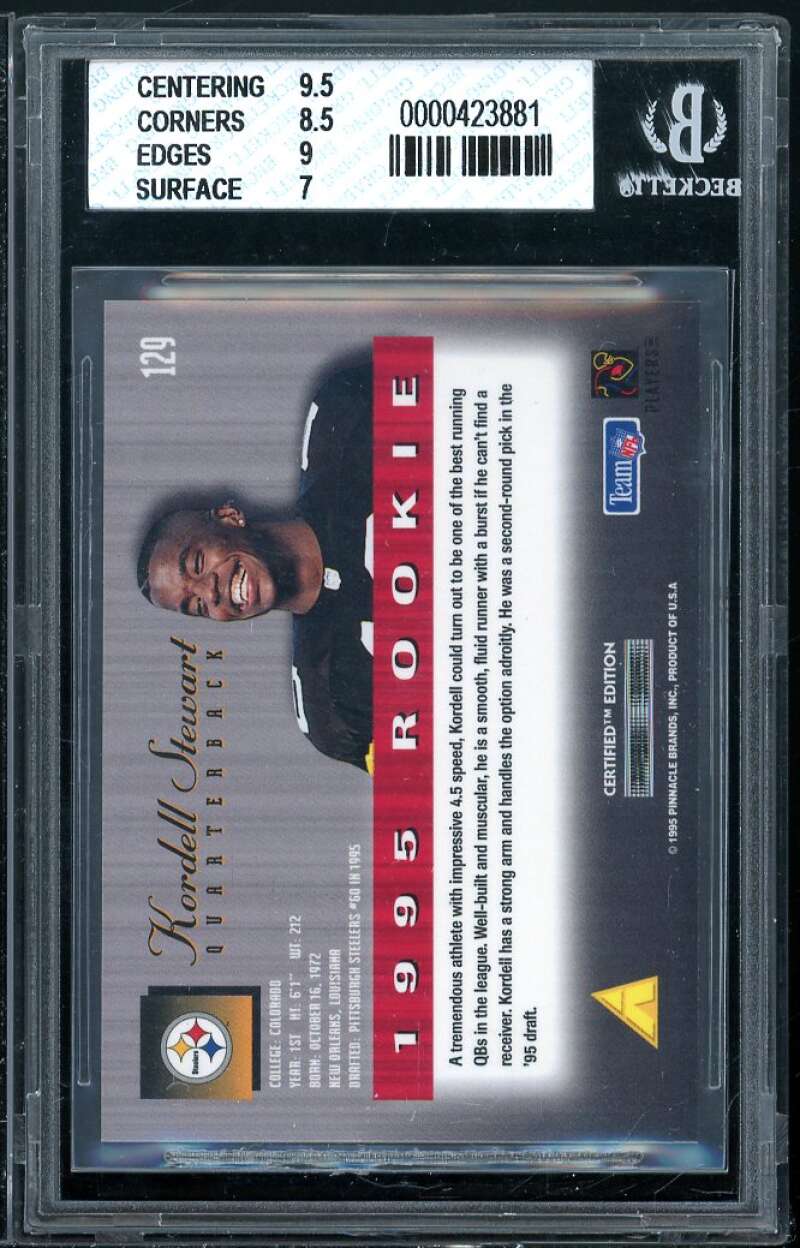 Kordell Stewart Rookie Card 1995 Select Certified #129 BGS 8 (9.5 8.5 9 7) Image 2