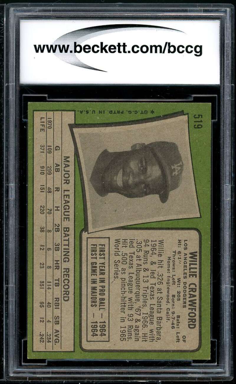 Willie Crawford Card 1971 Topps #519 BGS BCCG 9 Image 2
