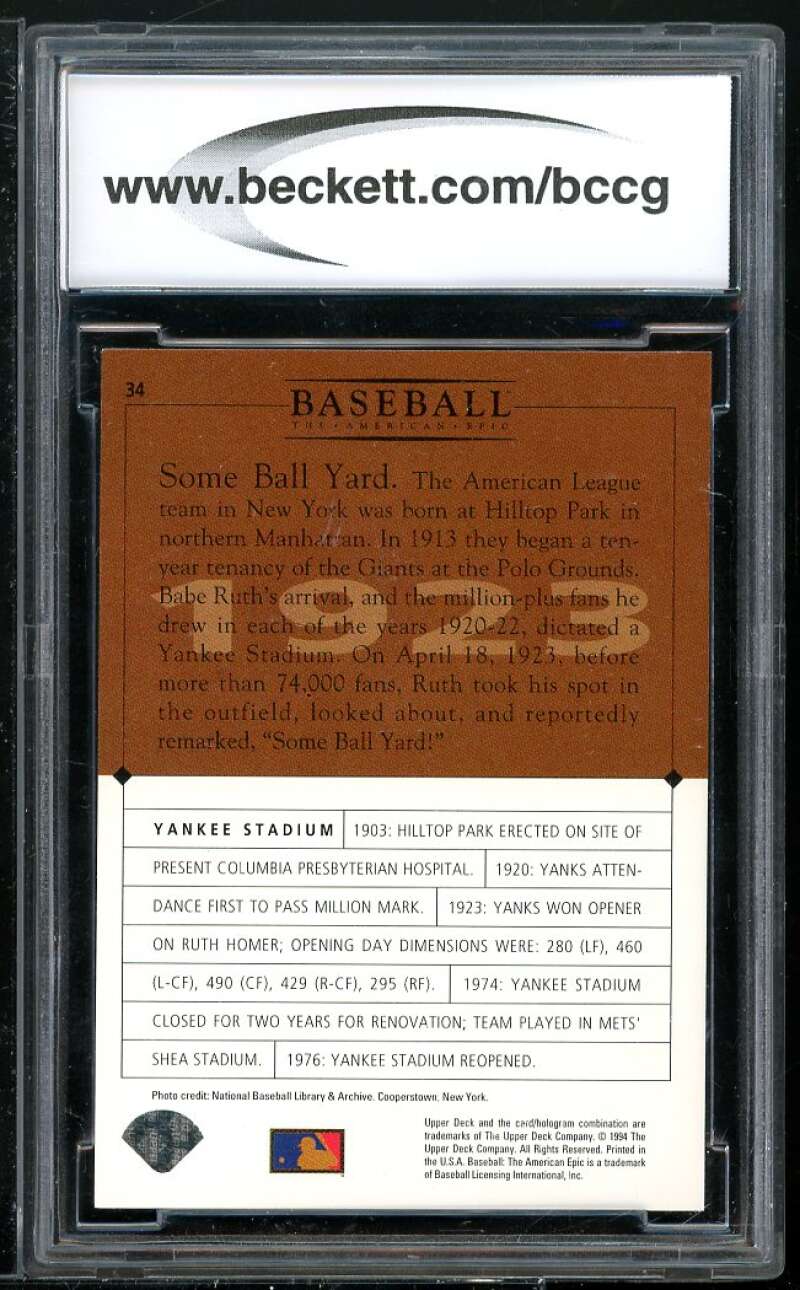 Yankee Stadium Card 1994 Upper Deck The American Epic #34 BGS BCCG 10 Image 2