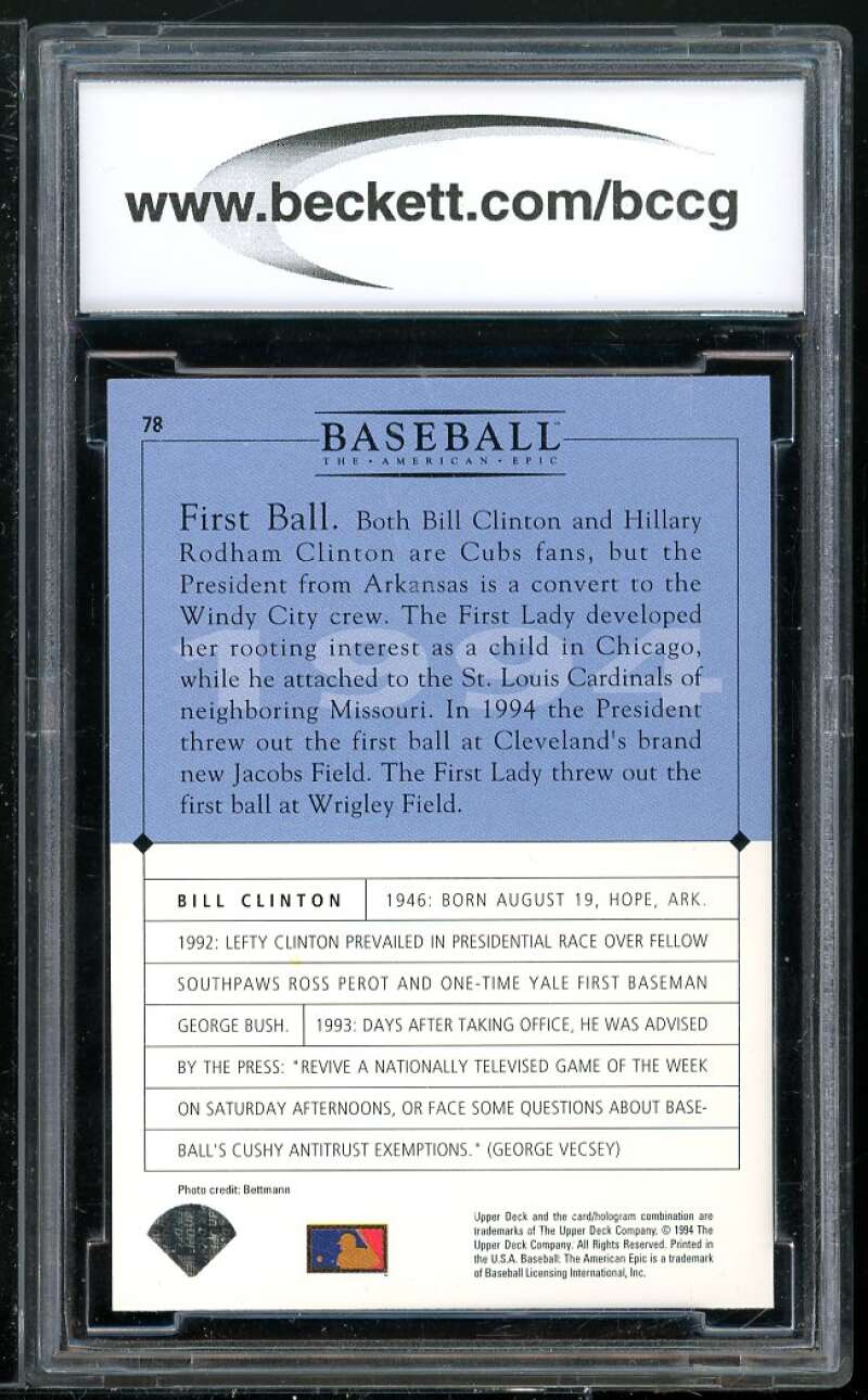 Bill Clinton Card 1994 Upper Deck The American Epic #78 BGS BCCG 10 Image 2