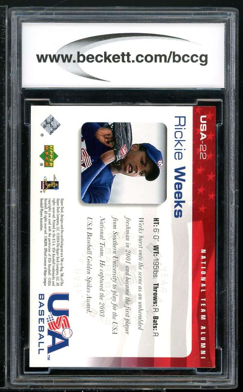 Rickie Weeks Card 2004 Upper Deck USA Baseball NP #22 BGS BCCG 10 Image 2