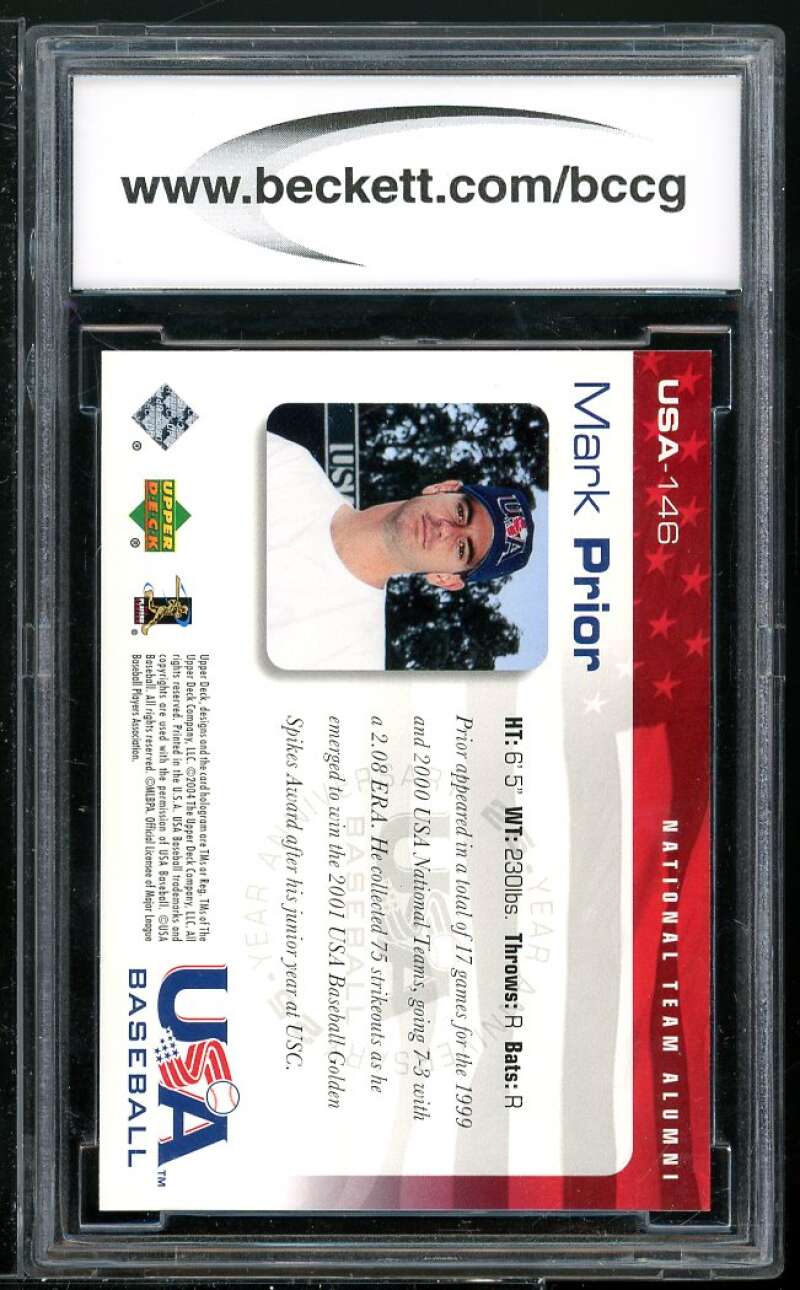 Mark Prior Card 2004 Upper Deck USA Baseball NP #146 BGS BCCG 10 Image 2