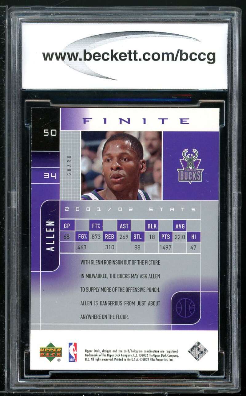 Ray Allen Card 2002-03 Upper Deck Finite #50 BGS BCCG 10 Image 2