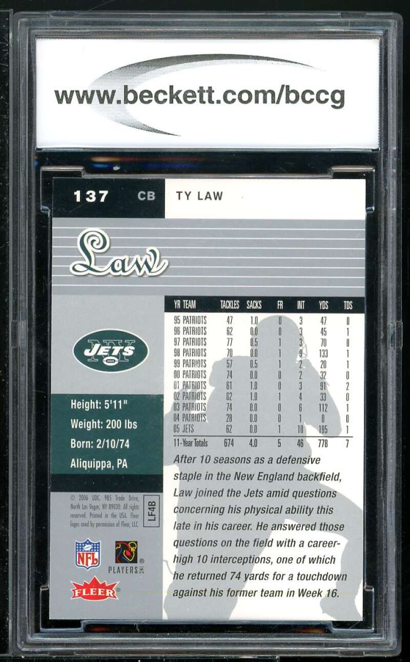 Ty Law Card 2006 Ultra #137 BGS BCCG 10 Image 2