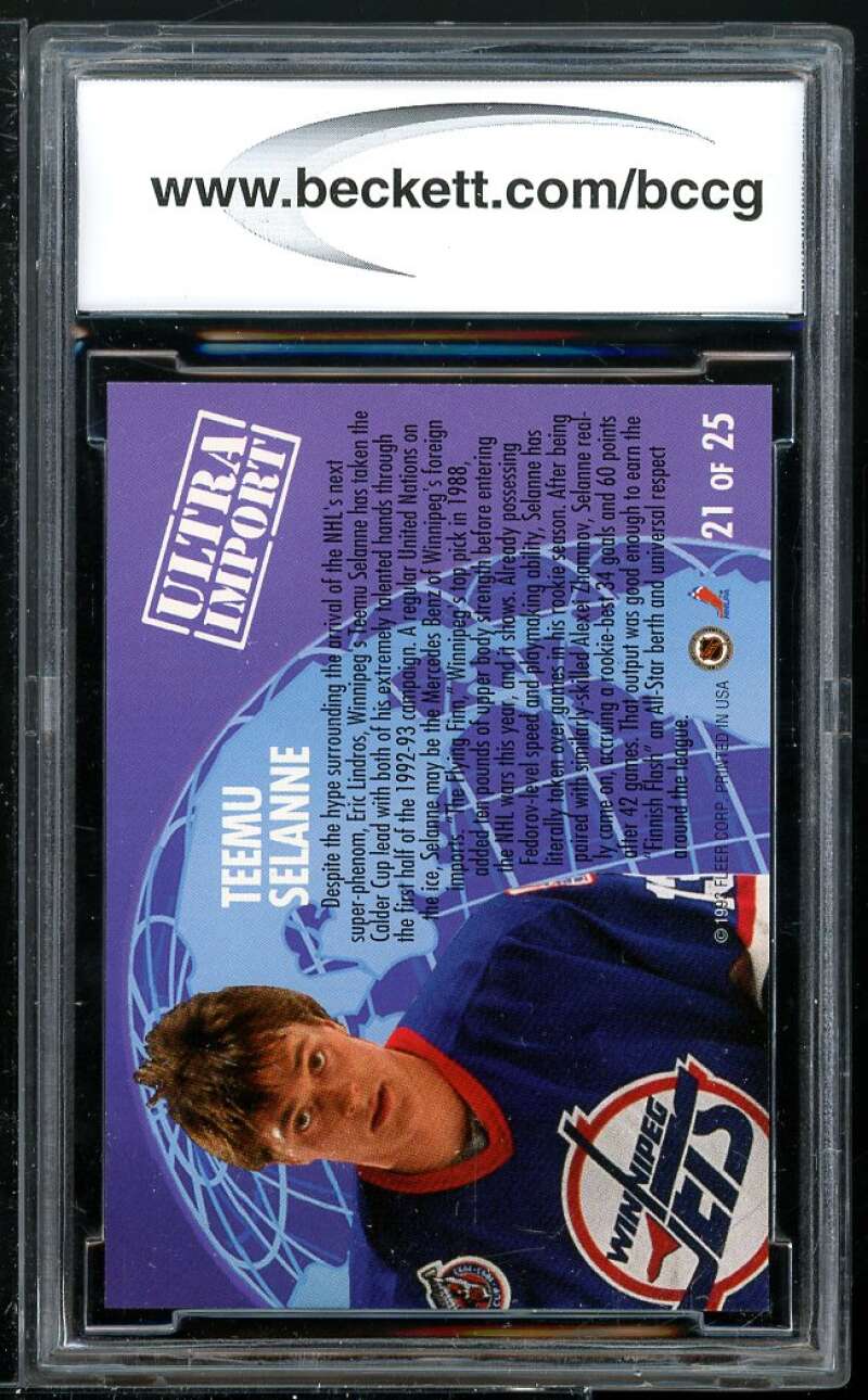 Teemu Selanne Card 1992-93 Ultra Imports #21 BGS BCCG 9 Image 2