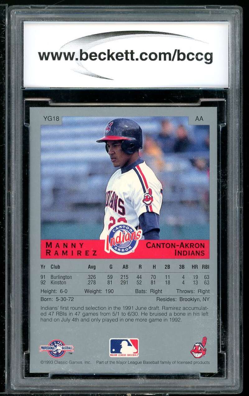 Manny Ramirez Rookie Card 1993 Classic Best Young Guns #YG18 BGS BCCG 10 Image 2