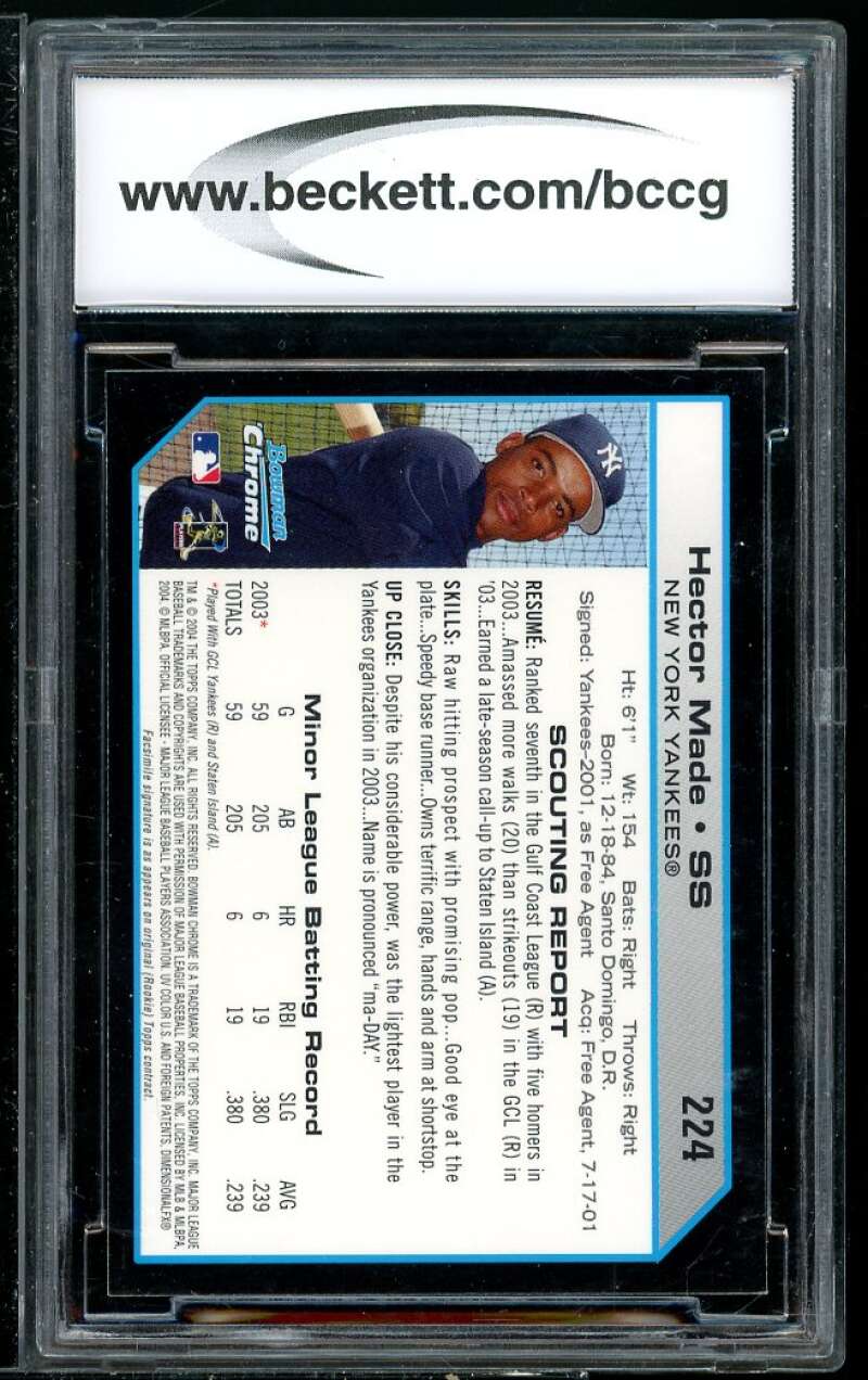 Hector Made Rookie Card 2004 Bowman Chrome #224 BGS BCCG 10 Image 2