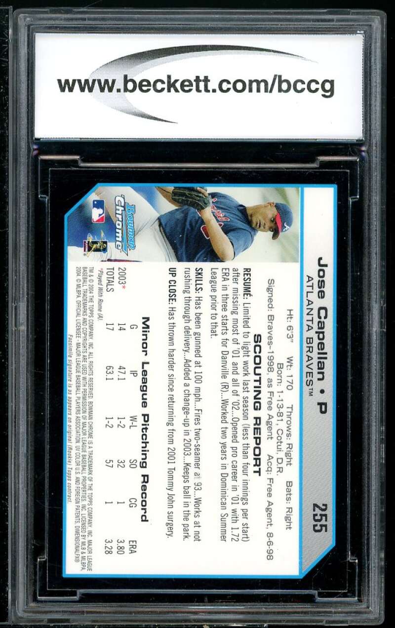 Jose Capellan Rookie Card 2004 Bowman Chrome #255 BGS BCCG 10 Image 2