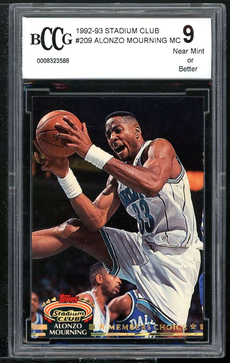 Alonzo Mourning Rookie Card 1992-93 Stadium Club MC #209 BGS BCCG 9 Image 1